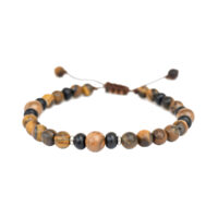 PULSERA MADERA, ÓNIX, OJO DE TIGRE Y HEMATITA