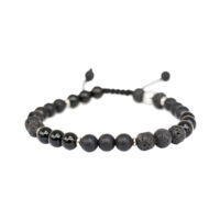 PULSERA DE ÓNIX MATE, ÓNIX BRILLANTE, PIEDRA VOLCÁNICA Y HEMATITA