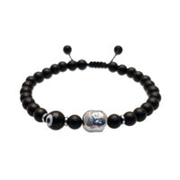 PULSERA BUDA Y OJO TURCO CON ÓNIX MATE, HEMATITA Y MURANO