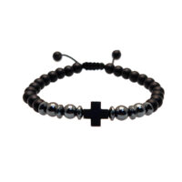 PULSERA ÓNIX MATE, HEMATITA CON CRUZ