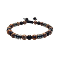 PULSERA JASPE CAFÉ, ÓNIX MATE Y HEMATITA
