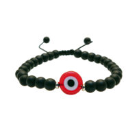PULSERA ÓNIX MATE Y HEMATITA CON DIJE OJO TURCO MURANO