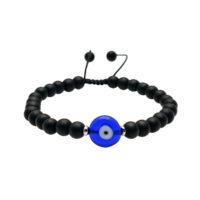 PULSERA ÓNIX MATE Y HEMATITA CON DIJE OJO TURCO MURANO