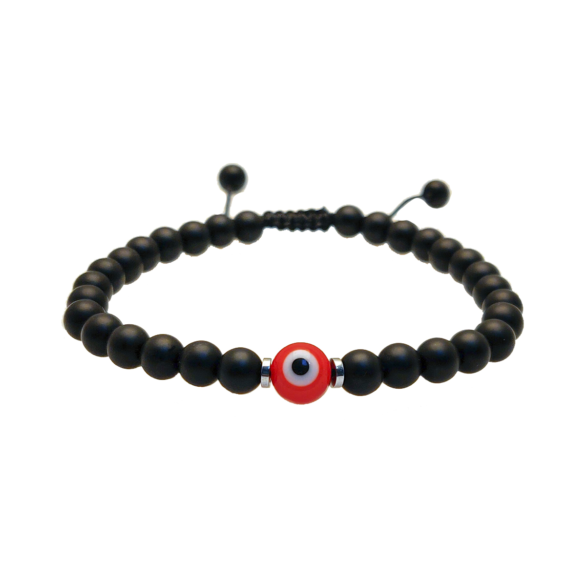 PULSERA ÓNIX MATE CON OJO TURCO ROJO