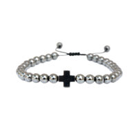 PULSERA HEMATITA OXFORD CON DIJE CRUZ