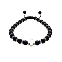 PULSERA ÓNIX MATE Y HEMATITA CON CRUZ METAL