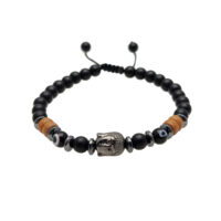 PULSERA DE ONIX, HEMATITA, MADERA Y MURANO CON BUDA