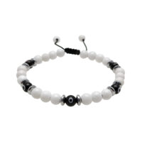 PULSERA DE JADE BLANCO, HEMATITA Y OJO TURCO