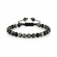 PULSERA OBSIDIANA PLATEADA 6MM