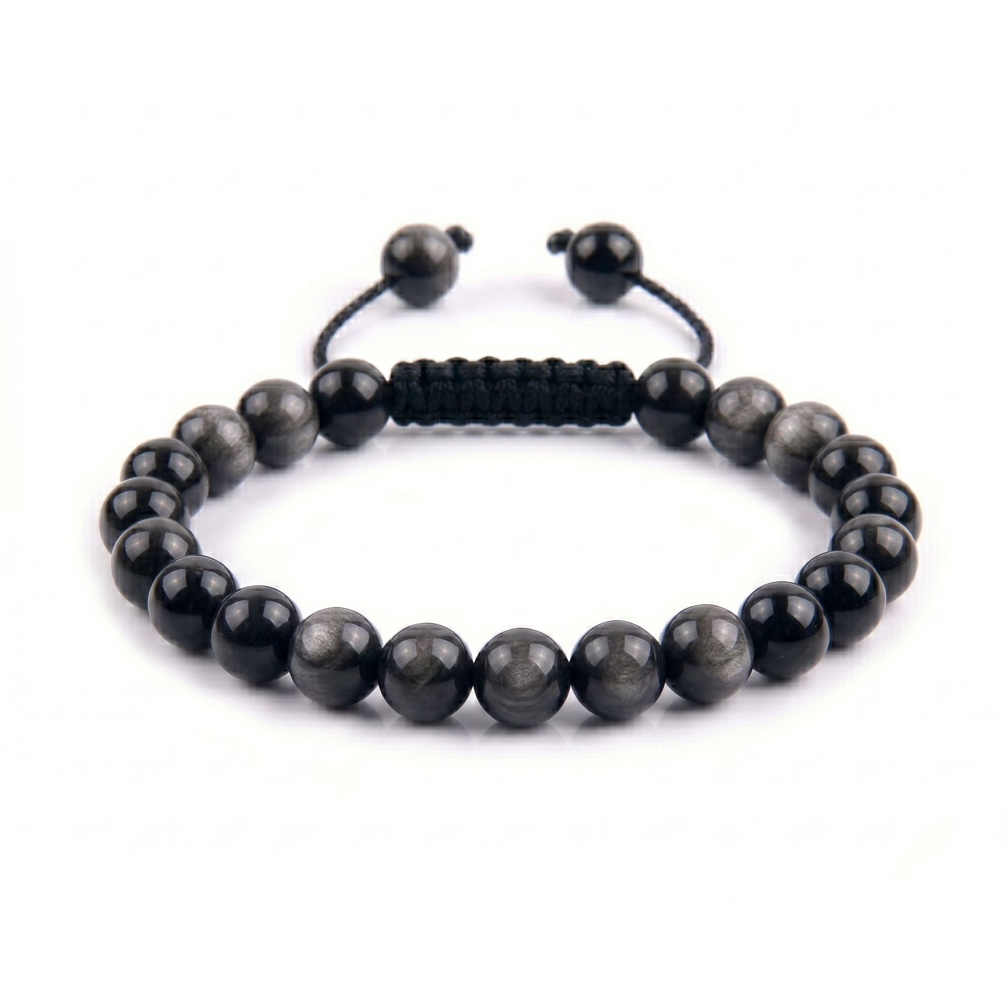 PULSERA OBSIDIANA PLATEADA 8MM